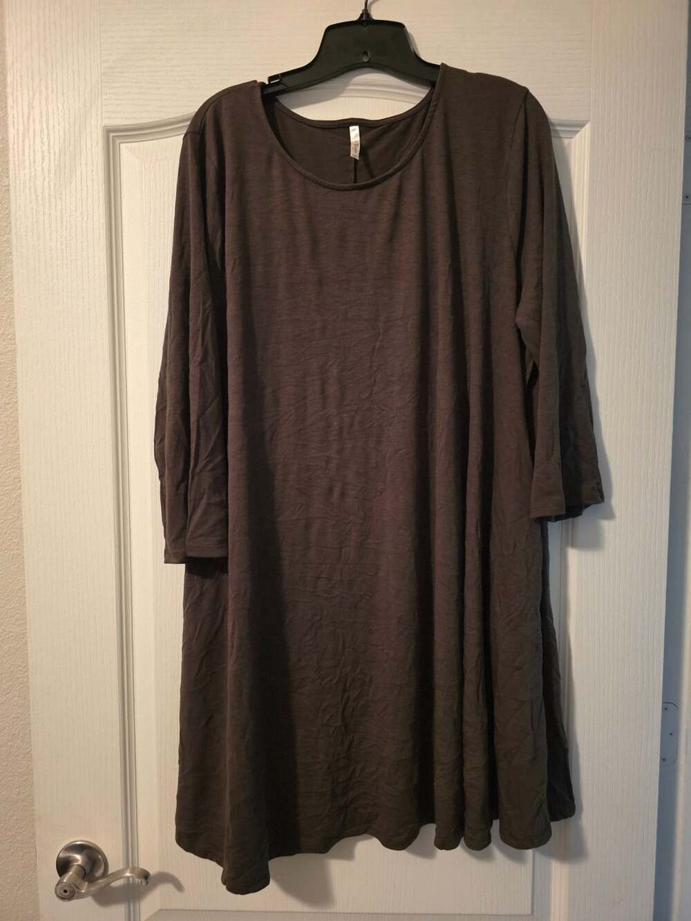 42POPS Swing Dress Size 3X Brown 3/4 Sleeve Casual Long Tunic Midi